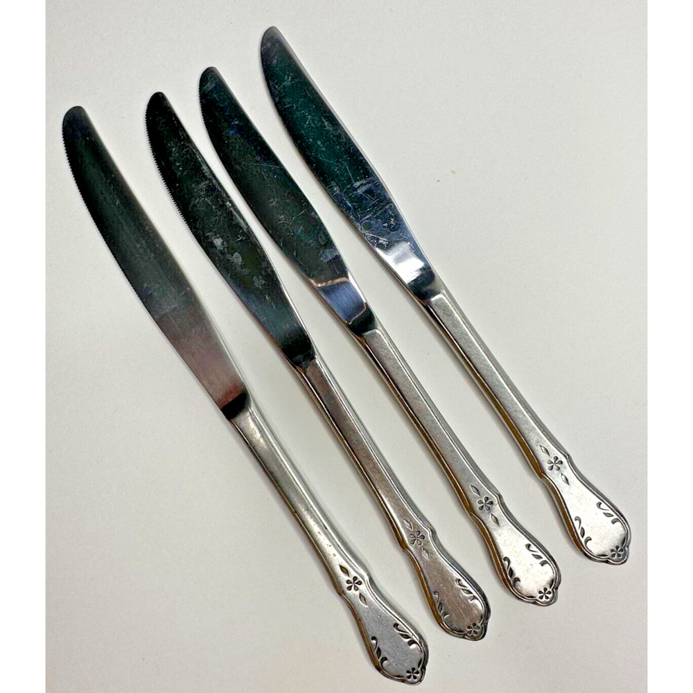 Continental Gourmet Etched Floral Stainless Flatware Replacement 4 Knives